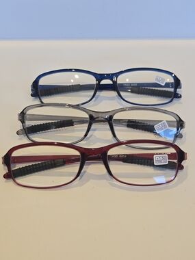PROFLEX SpareSpecs Flexible Reading Glasses 3pcs Oval Blue Gray Red +1.50